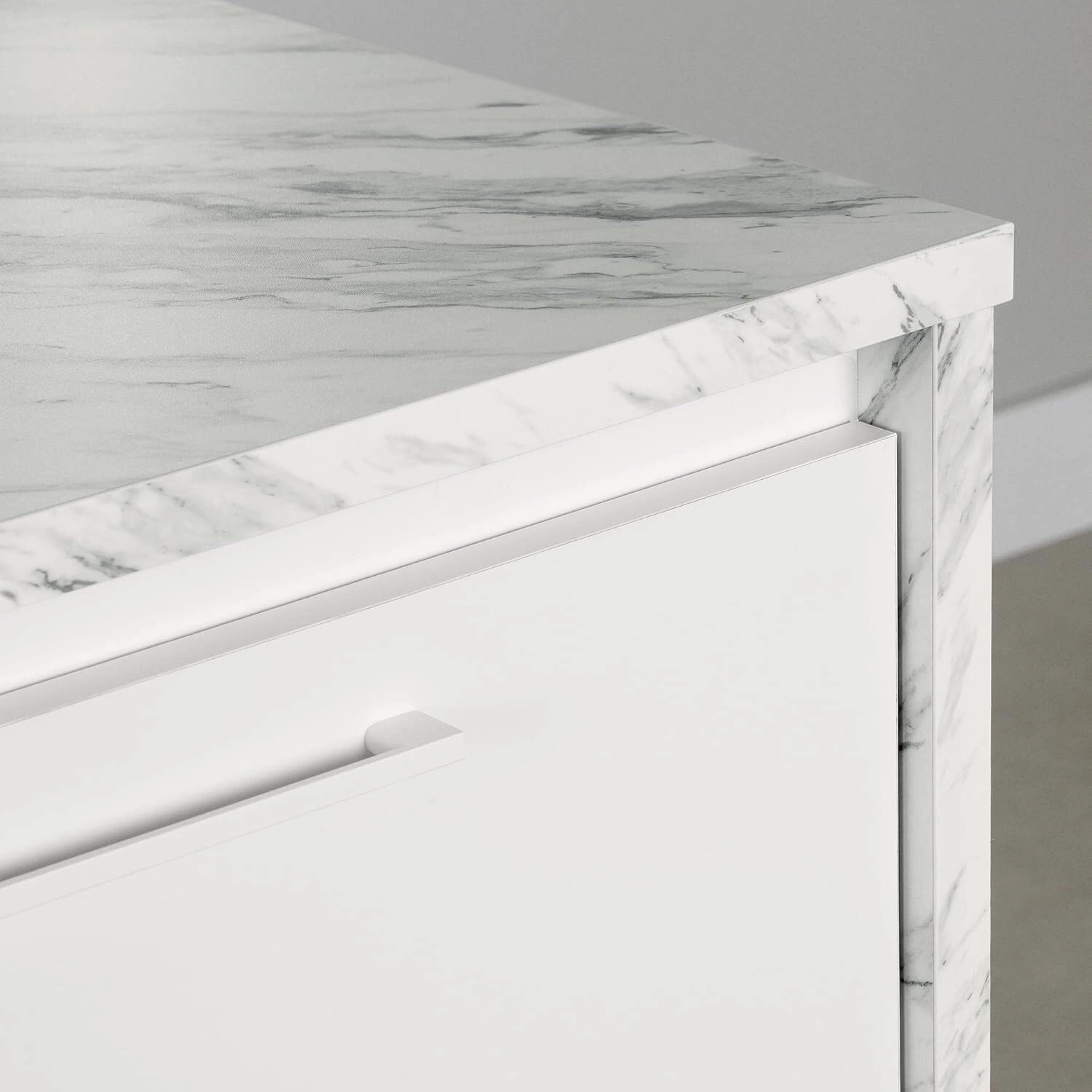 Sophisticated Simplicity Full Size Kitchen Island with Spacious Countertop, Portable Design, Modern Kitchen Furniture, Convenient Storage Drawers White/Faux White Marble Top