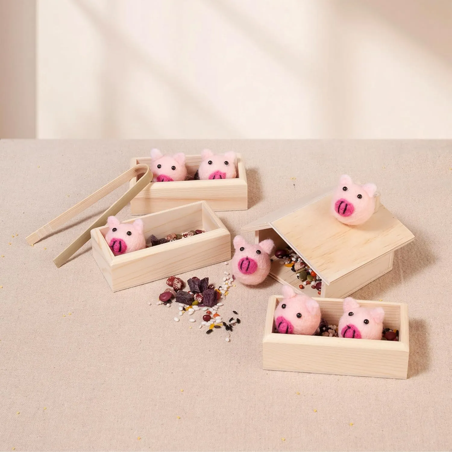 Sorting Stacking Wooden Toys for Toddlers, Montessori Pig Toy Toddler Sensory Bin Tool Toys, Wood Farm Toy House Fine Motor Skill Early Learning Preschool Educational Gift for Kids