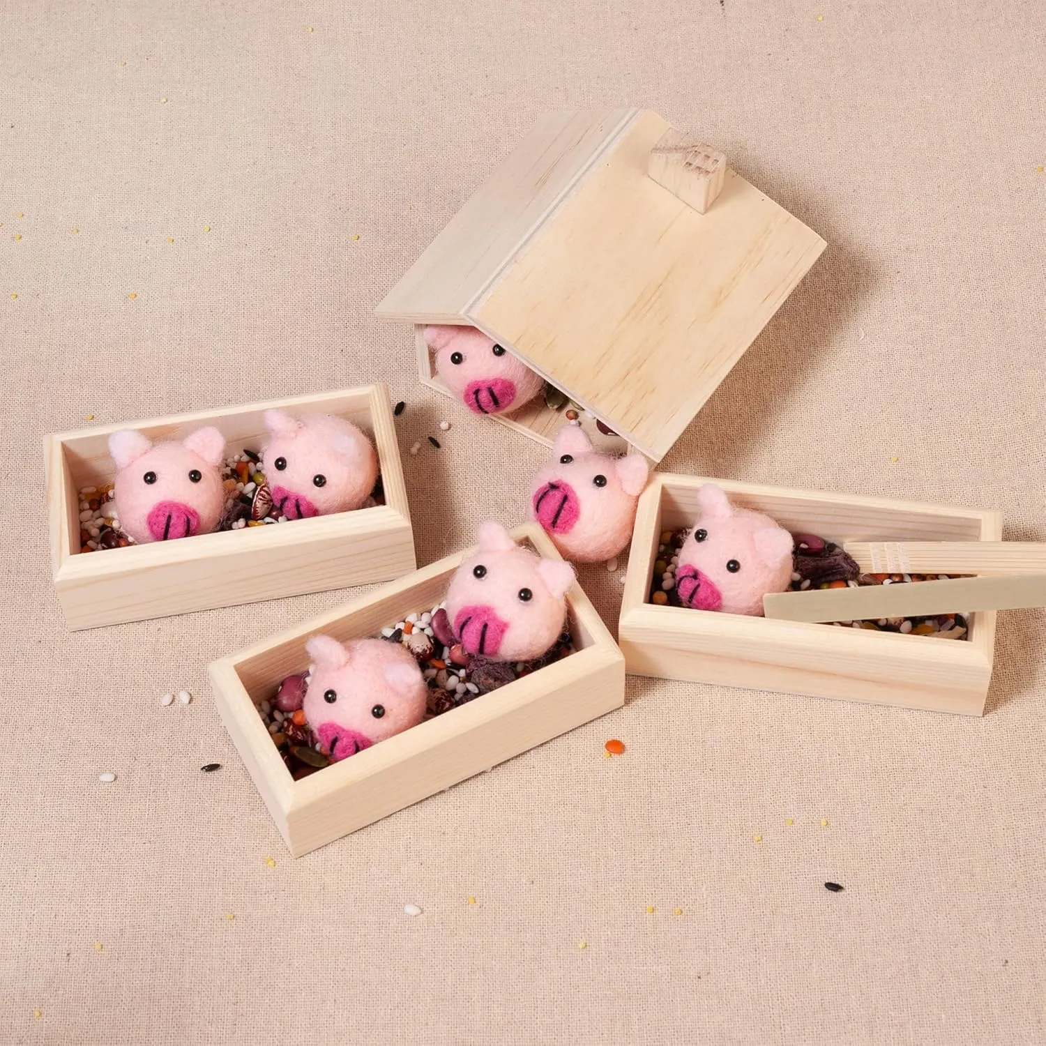 Sorting Stacking Wooden Toys for Toddlers, Montessori Pig Toy Toddler Sensory Bin Tool Toys, Wood Farm Toy House Fine Motor Skill Early Learning Preschool Educational Gift for Kids