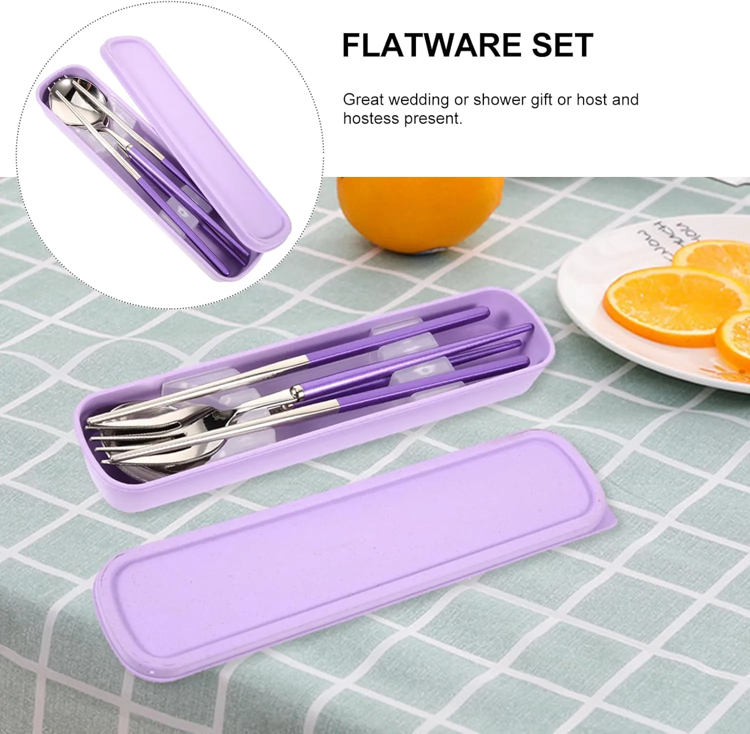 Sosoport Travel Utensil Set With Case 304 Purple Chopsticks Fork Spoon Cutlery Set With Box Reusable Stainless Steel Silverware Set Metal Flatware Set For Travel Camping 1set