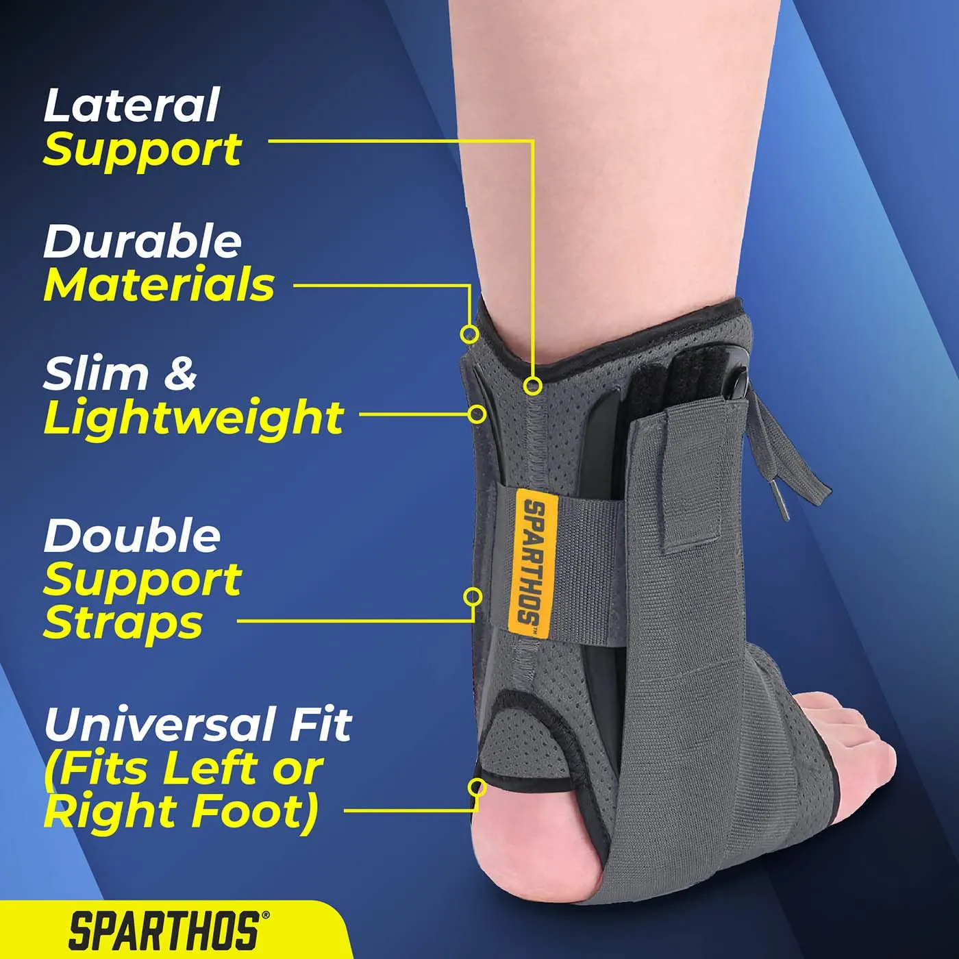 Sparthos Lace Up Ankle Brace - Support for Injury Recovery and Foot Sprains - Compression for Running, Basketball, Volleyball - Compression Stabilizer Braces - For Men & Women (Gray - XL)