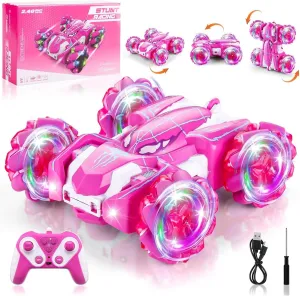 Spider Double Sided 360Rotating USB Direct Charging RC Stunt Car with Cool Lights, 2.4Ghz Drift RC Race Car Toys for 4-12 Boy Girl Kids Gifts (Pink)