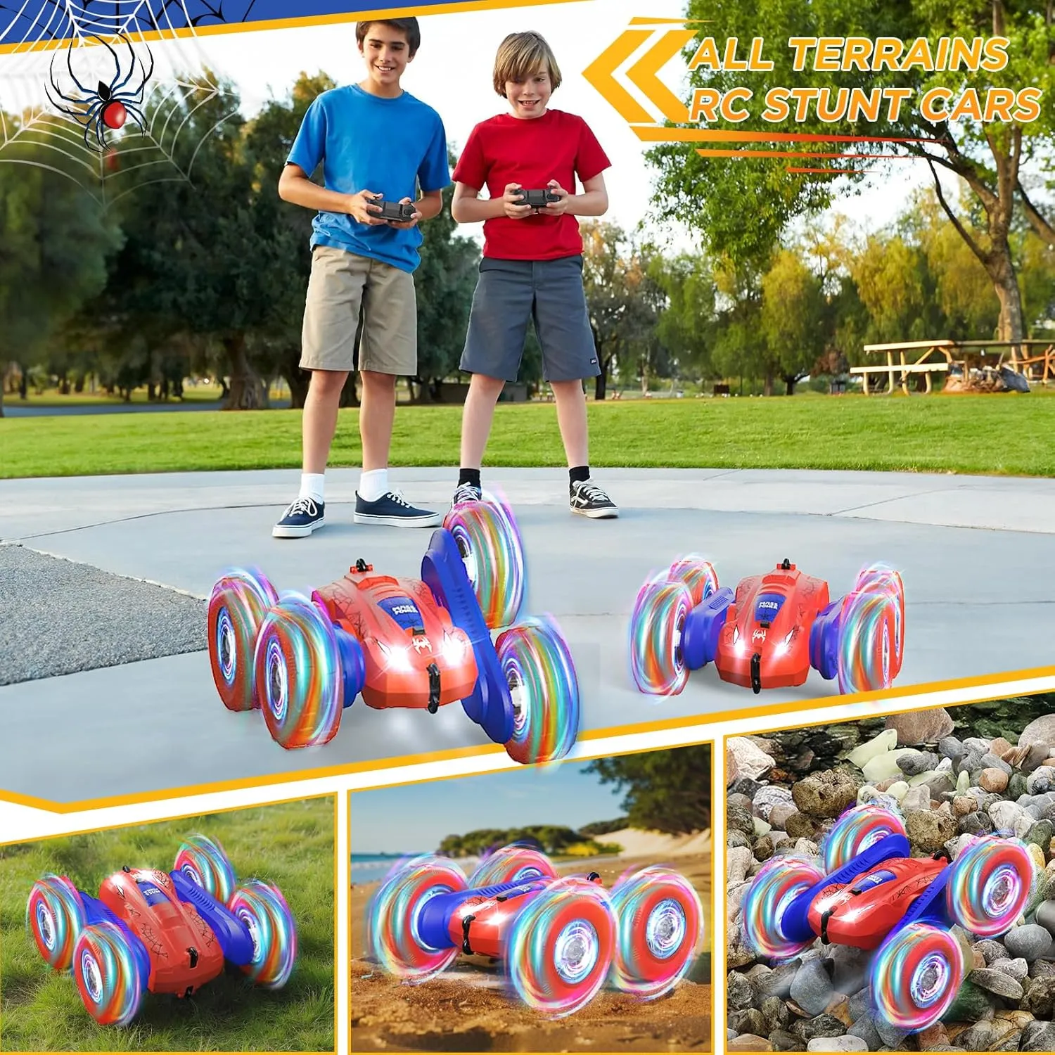 Spider Remote Control Car Rc Cars Toys, Double-Sided Driving 360° Flips 4WD with Bright Lights for Kids, Fun Outdoor Toys Gifts for Kids Boys Birthday or Christmas Age 4 5 6 7 8 9 10 11 12 years old