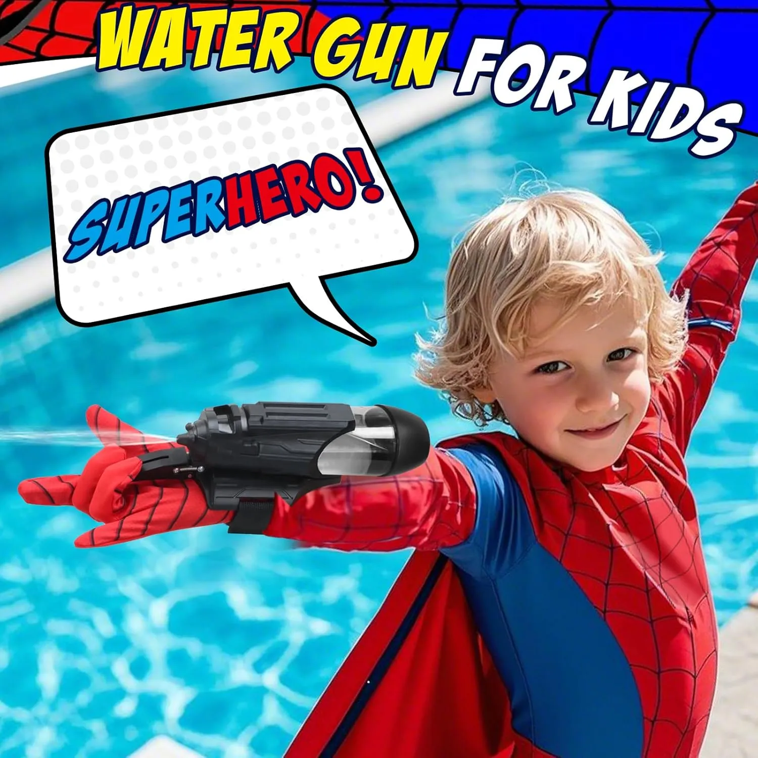 Spider Water Gun for Kids: Spider Web Shooter Automatic Water Blaster for Kids, Electric Wrist-Mounted Superhero Squirt Toy, Superhero Role-Play Toy for Outdoor Summer Fun, Black