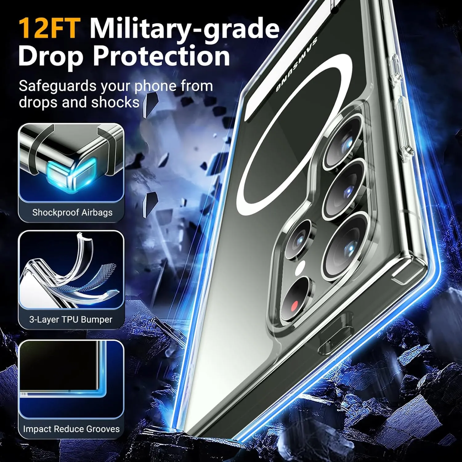 SPIDERCASE Magnetic for Samsung Galaxy S23 Ultra Case, [3 Stand Ways][ Military Grade Drop Protection] with Invisible Stand Shockproof Slim Case for Samsung S23 Ultra 6.8", Clear