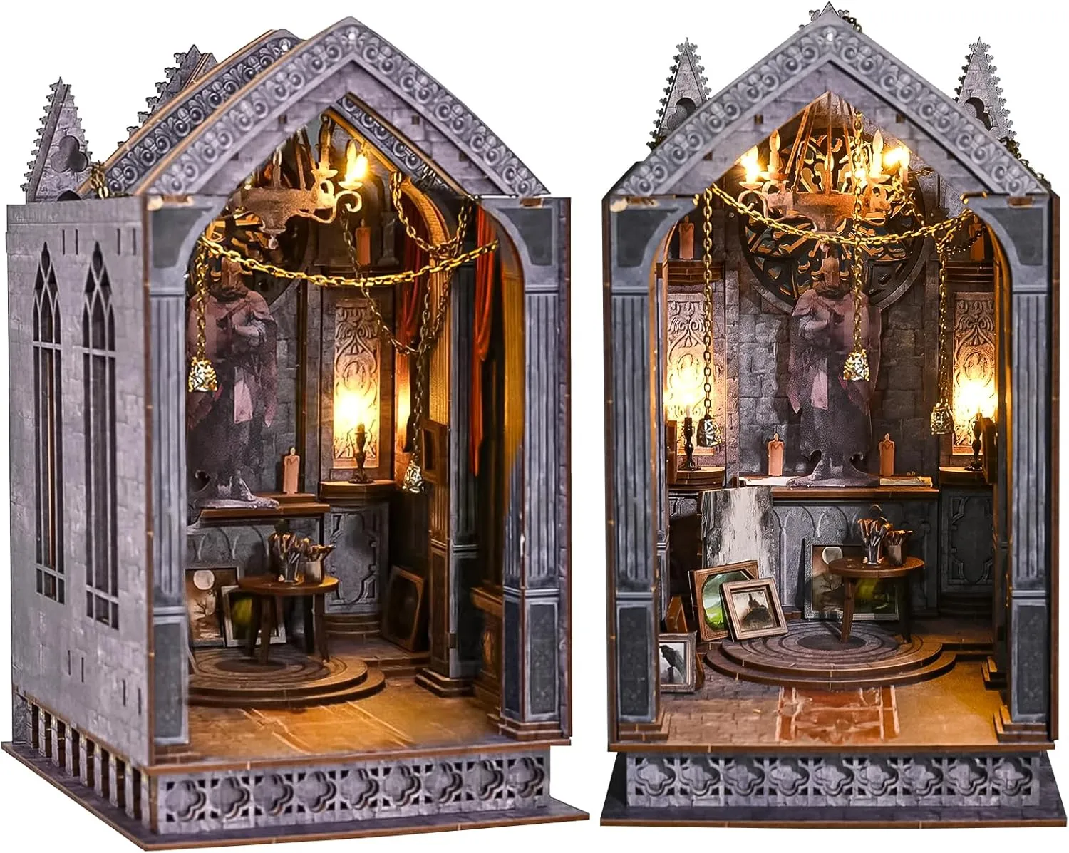 Spilay DIY Book Nook Kit, DIY Dollhouse Booknook Bookshelf Insert Decor Alley, Bookends Model Build-Creativity Kit with & LED for Teens and Adults Gifts (Quiet Night Prayer with LED)