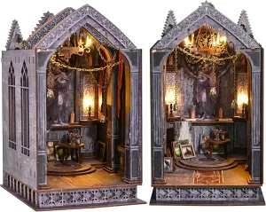 Spilay DIY Book Nook Kit, DIY Dollhouse Booknook Bookshelf Insert Decor Alley, Bookends Model Build-Creativity Kit with & LED for Teens and Adults Gifts (Quiet Night Prayer with LED)