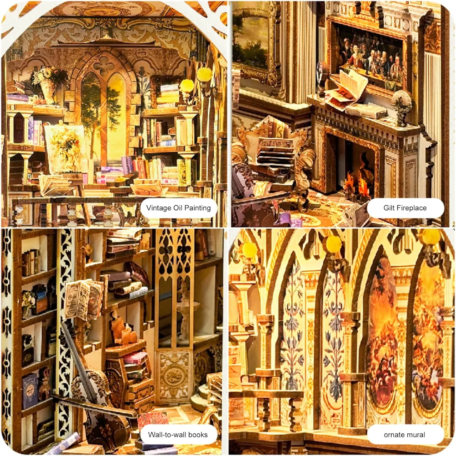 Spilay DIY Book Nook Kit,DIY Dollhouse Booknook Bookshelf Insert Decor Alley,Bookends Model Build kit with LED Light,Handmade Crafts Gifts for Birthday Christmas and Valentine's Day-（Fanhua Garden）
