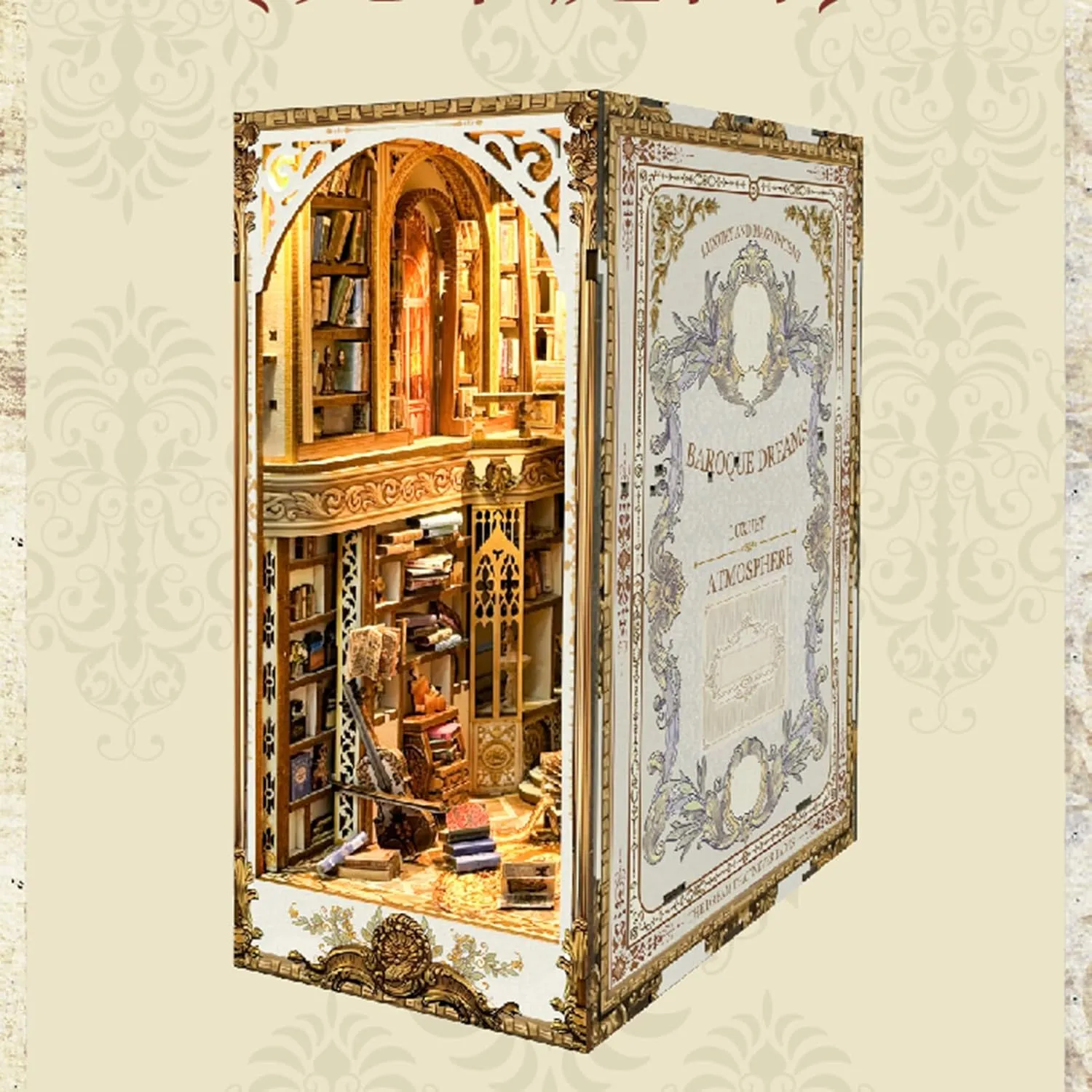 Spilay DIY Book Nook Kit,DIY Dollhouse Booknook Bookshelf Insert Decor Alley,Bookends Model Build kit with LED Light,Handmade Crafts Gifts for Birthday Christmas and Valentine's Day-（Fanhua Garden）