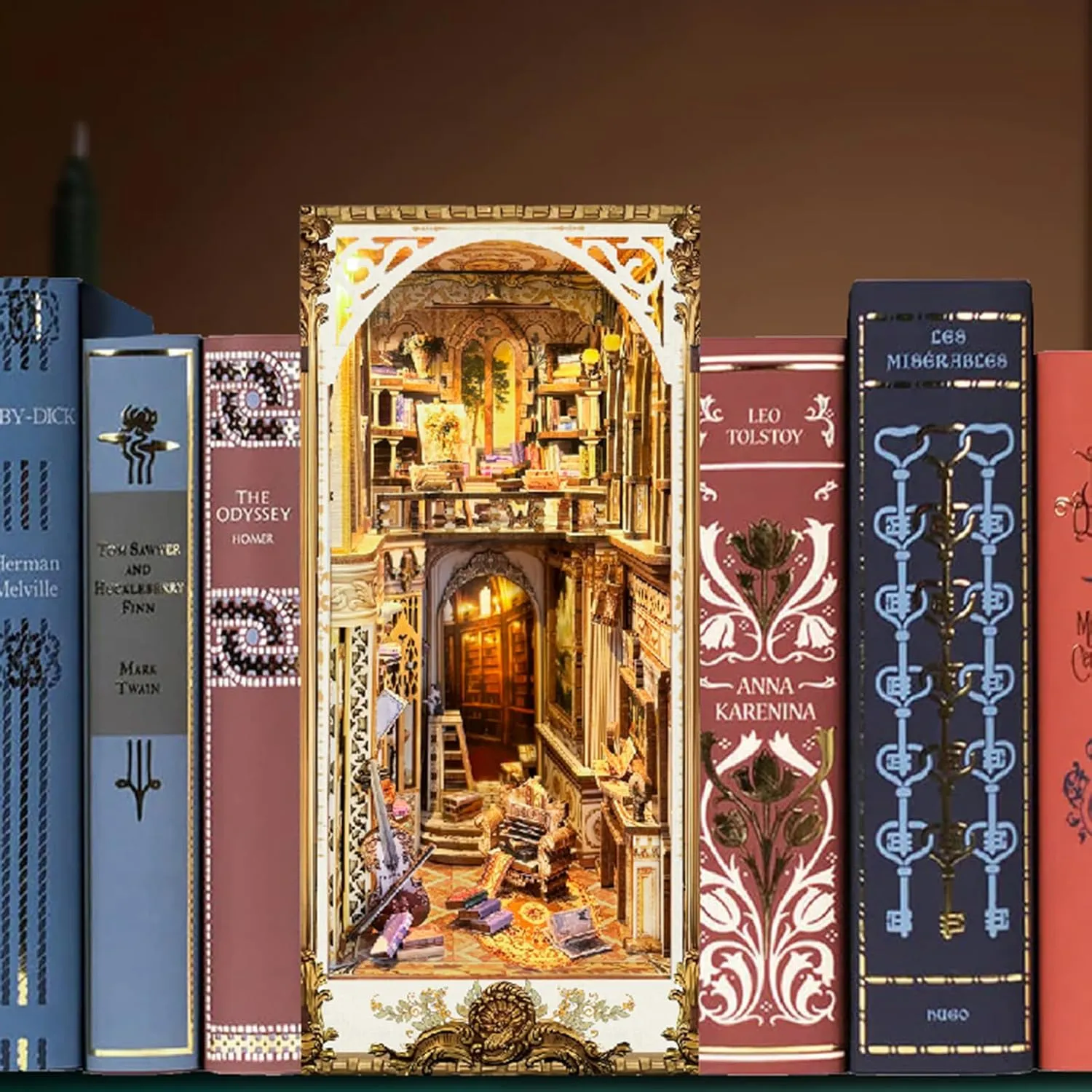 Spilay DIY Book Nook Kit,DIY Dollhouse Booknook Bookshelf Insert Decor Alley,Bookends Model Build kit with LED Light,Handmade Crafts Gifts for Birthday Christmas and Valentine's Day-（Fanhua Garden）
