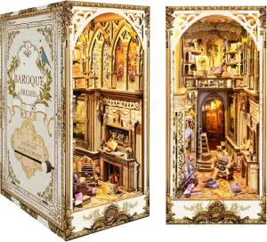 Spilay DIY Book Nook Kit,DIY Dollhouse Booknook Bookshelf Insert Decor Alley,Bookends Model Build kit with LED Light,Handmade Crafts Gifts for Birthday Christmas and Valentine's Day-（Fanhua Garden）