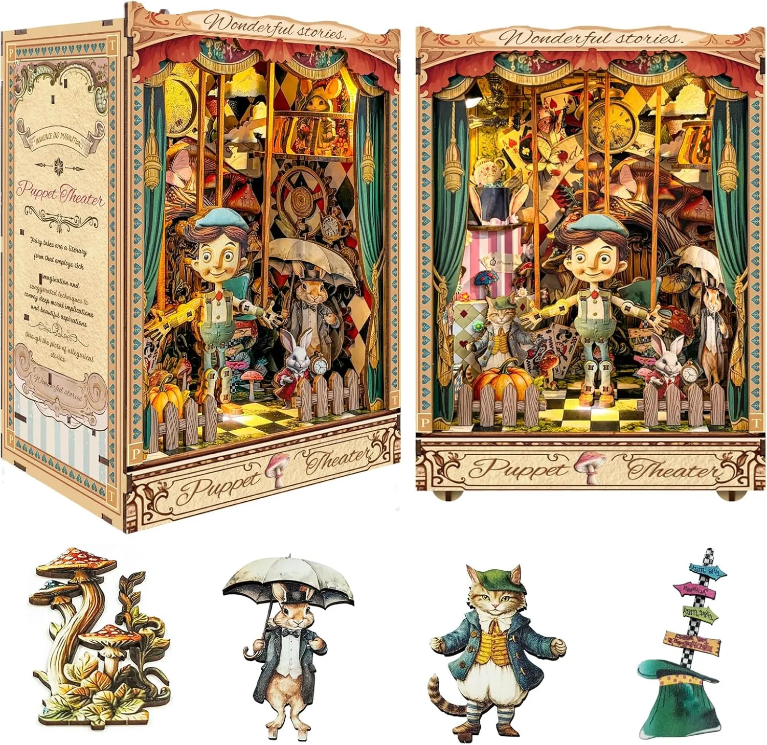 Spilay DIY Book Nook Kit,DIY Dollhouse Booknook Bookshelf Insert Decor Alley,Bookends Model Build kit with LED Light,Handmade Crafts Gifts for Birthday Christmas and Valentine's Day（SQ33）