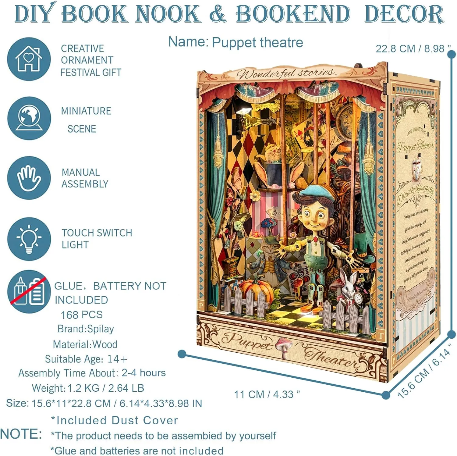 Spilay DIY Book Nook Kit,DIY Dollhouse Booknook Bookshelf Insert Decor Alley,Bookends Model Build kit with LED Light,Handmade Crafts Gifts for Birthday Christmas and Valentine's Day（SQ33）