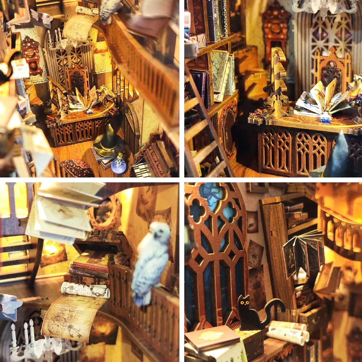 Spilay DIY Book Nook Kit,DIY Dollhouse Booknook Bookshelf Insert Decor Alley,Bookends Model Build kit,Handmade Crafts Gifts for Birthday Christmas and Valentine's Day (Wizarding World with LED)