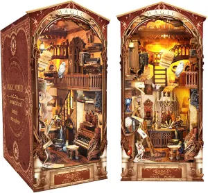Spilay DIY Book Nook Kit,DIY Dollhouse Booknook Bookshelf Insert Decor Alley,Bookends Model Build kit,Handmade Crafts Gifts for Birthday Christmas and Valentine's Day (Wizarding World with LED)