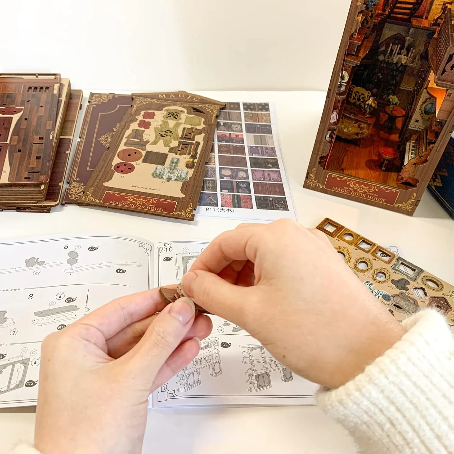 Spilay DIY Book Nook Kit,DIY Dollhouse Booknook Bookshelf Insert Decor Alley,Bookends Model Build kit,Handmade Crafts Gifts for Birthday Christmas