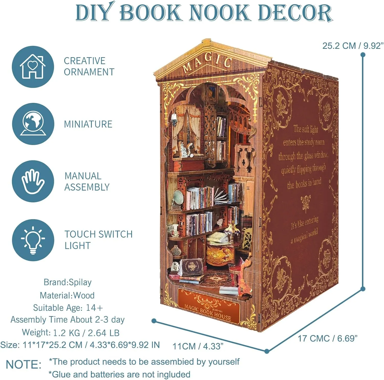 Spilay DIY Book Nook Kit,DIY Dollhouse Booknook Bookshelf Insert Decor Alley,Bookends Model Build kit,Handmade Crafts Gifts for Birthday Christmas