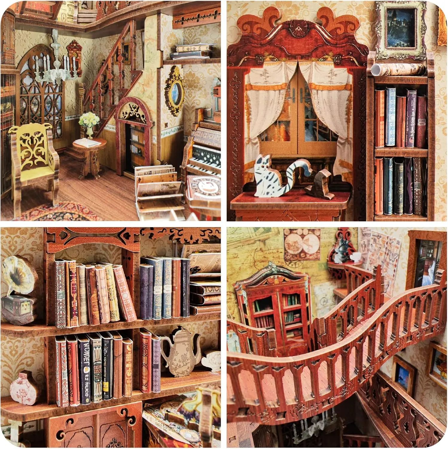 Spilay DIY Book Nook Kit,DIY Dollhouse Booknook Bookshelf Insert Decor Alley,Bookends Model Build kit,Handmade Crafts Gifts for Birthday Christmas