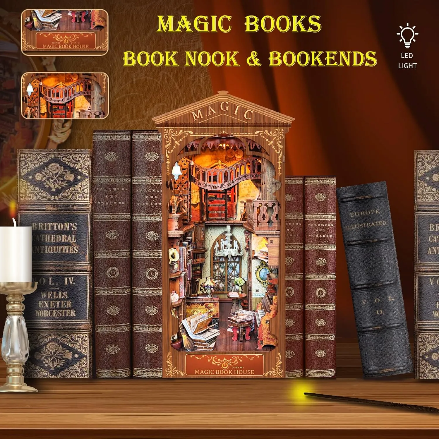 Spilay DIY Book Nook Kit,DIY Dollhouse Booknook Bookshelf Insert Decor Alley,Bookends Model Build kit,Handmade Crafts Gifts for Birthday Christmas