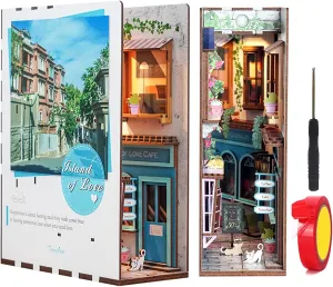 Spilay DIY Dollhouse Miniature Book Nook Assemble Kit,3D Wooden Puzzle Bookshelf Insert Decor with Sensor Light,Bookends Model Build-Creativity Kit for Adults Women Birthday Gift (Island of Love)