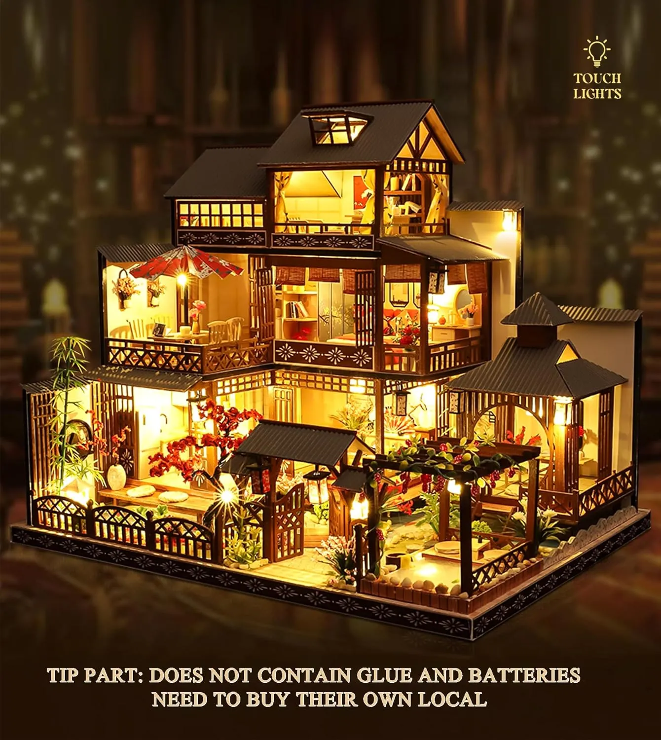 Spilay DIY Dollhouse Miniature with Wooden Furniture,DIY Dollhouse Kit Big Japanese Courtyard Model with LED & Music Box,1:24 Scale Creative Room Gift Idea for Adult Friend Lover (Yaquan Courtyard)
