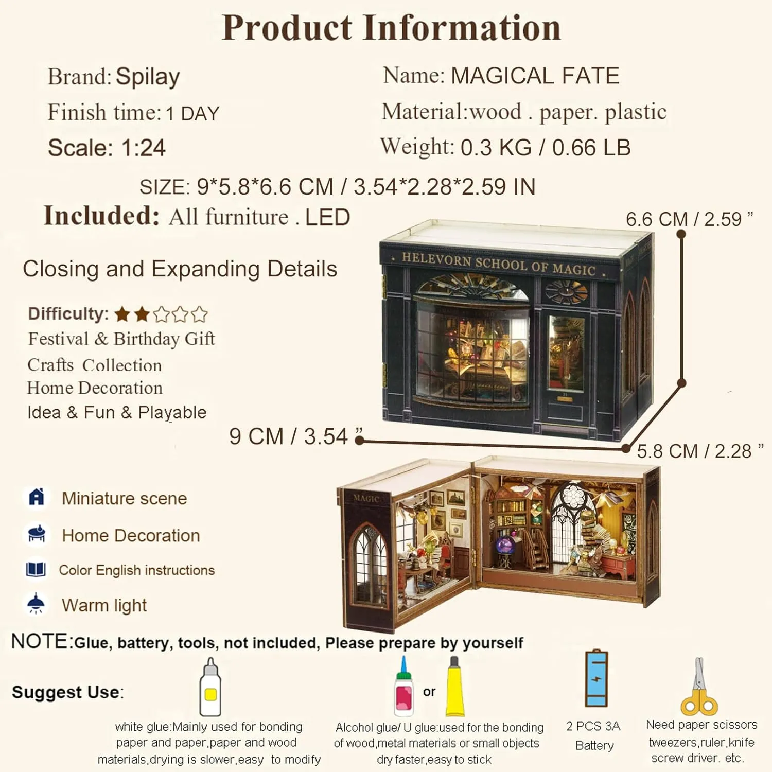 Spilay DIY Miniature Dollhouse Kit with Wooden Furniture, and LED DIY Dollhouse Kit, Handmade Crafts, Birthday, Christmas and Valentine's Day Gifts Magic House Series (Magical Fate)