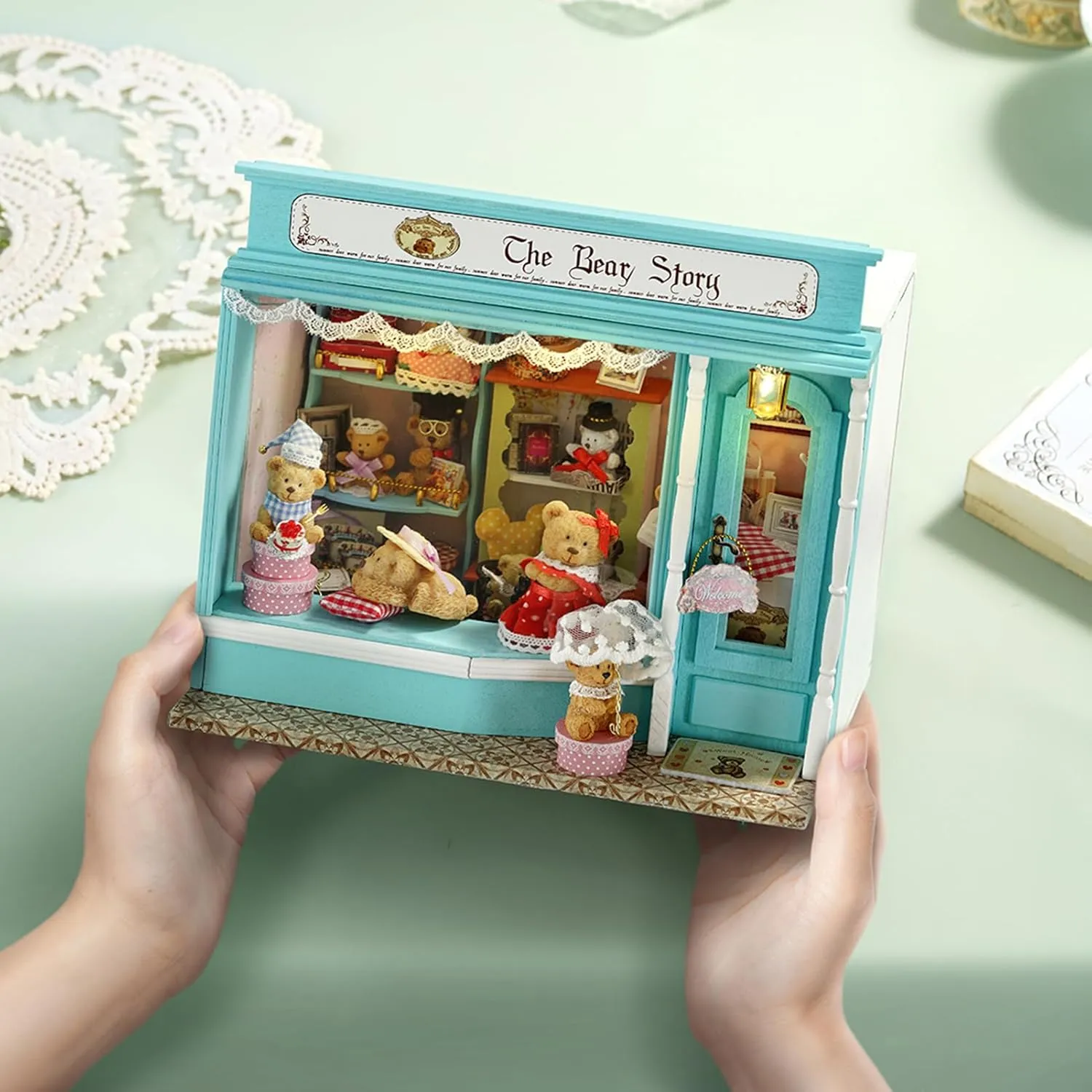 Spilay DIY Miniature Dollhouse Kit with Wooden Furniture, Dust Cover, and LED DIY Dollhouse Kit, Handmade Crafts, Birthday, Christmas, and Valentine's Day Gifts
