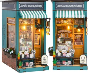 Spilay DIY Miniature Dollhouse Kit,DIY Dollhouse Kit with Wooden Furniture,Handmade Crafts Gifts for Birthday Christmas and Valentine's Day (Soul Bookstore with Music Box)