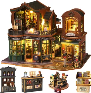Spilay DIY Miniature Dollhouse Set with Wooden Furniture and LED Music Box dust Cover DIY Dollhouse Set, Handmade Craft Gifts for Birthdays, Christmas and Valentine's Day-(Twilight Book City) ES017