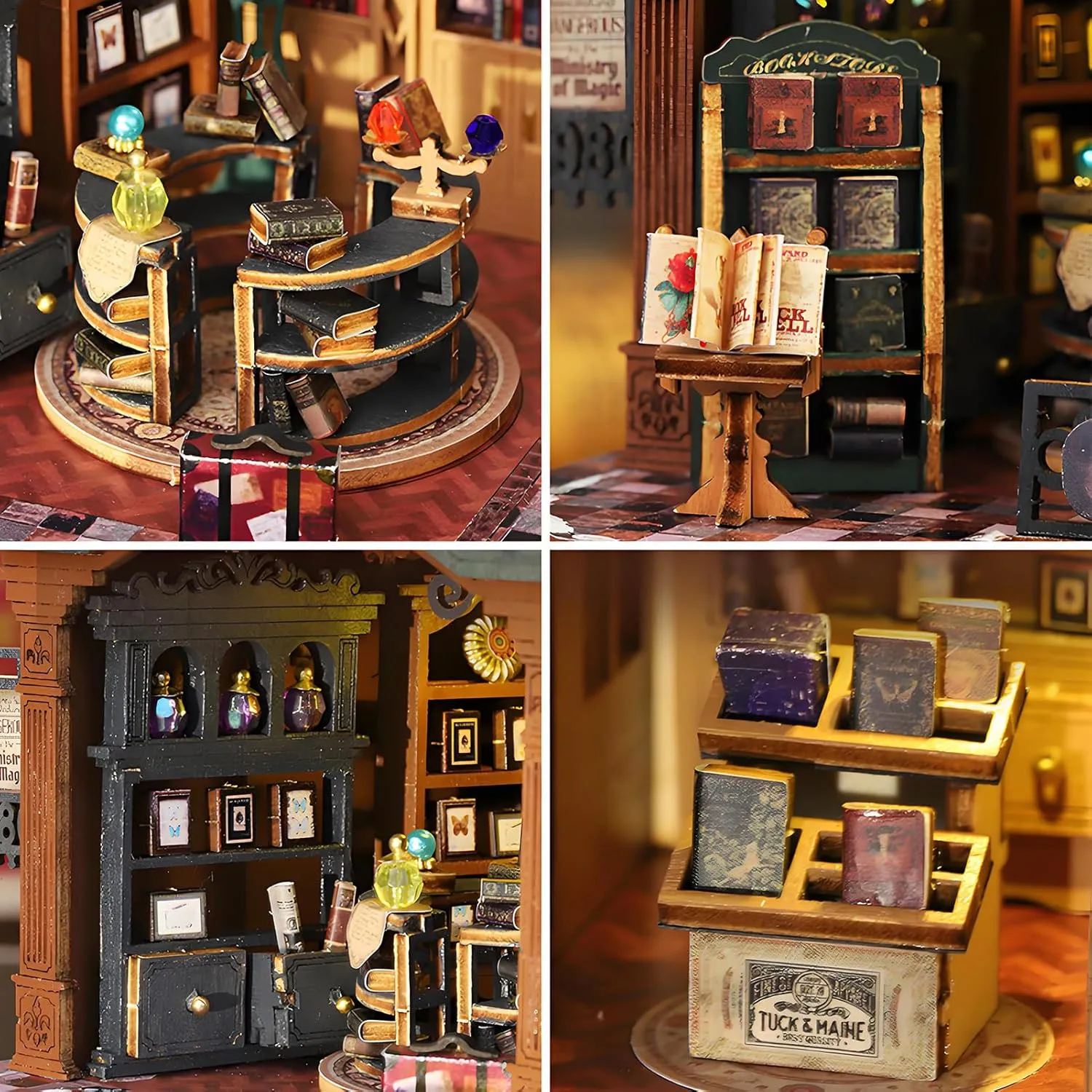 Spilay DIY Miniature Dollhouse Set with Wooden Furniture and LED Music Box dust Cover DIY Dollhouse Set, Handmade Craft Gifts for Birthdays, Christmas and Valentine's Day-(Twilight Book City) ES017