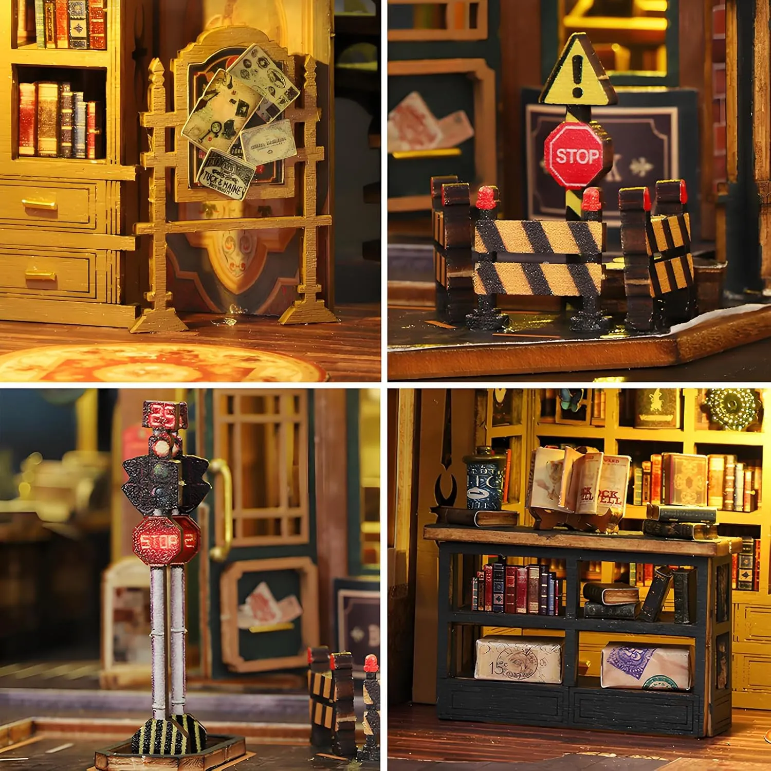 Spilay DIY Miniature Dollhouse Set with Wooden Furniture and LED Music Box dust Cover DIY Dollhouse Set, Handmade Craft Gifts for Birthdays, Christmas and Valentine's Day-(Twilight Book City) ES017