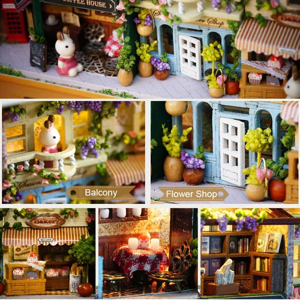 Spilay DIY Miniature Dollhouse Wooden Furniture Kit,Handmade Mini Iron Box Theater Model,1:24 Scale Creative Doll House Toys for Lovers (in A Happy Corner) Q05