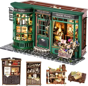 Spilay DIY Miniature Dollhouse Wooden Furniture Kit,Handmade Mini Modern Model Plus with Dust Cover & LED,1:24 Scale Creative Doll House for Lover Friend Gift (Magic House)