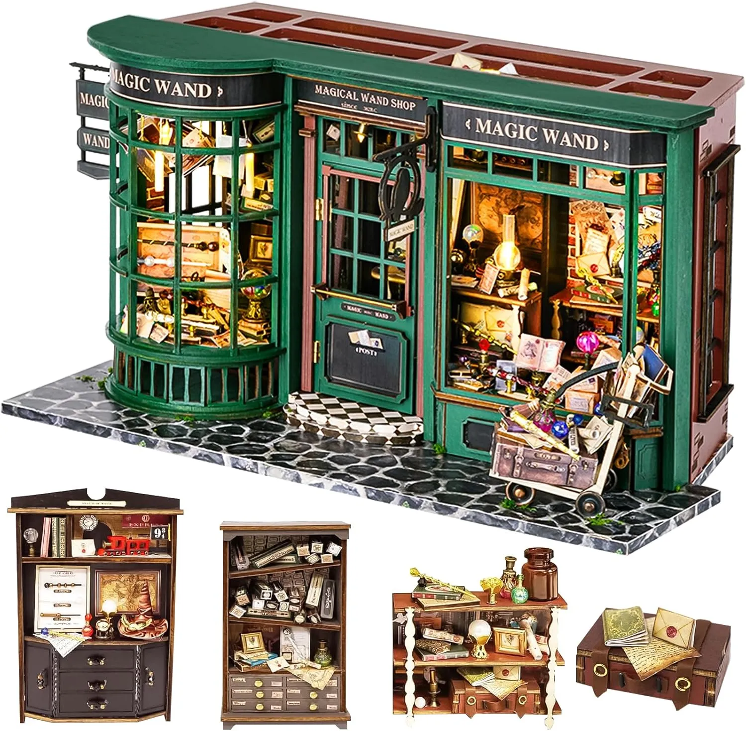 Spilay DIY Miniature Dollhouse Wooden Furniture Kit,Handmade Mini Modern Model Plus with Dust Cover & LED,1:24 Scale Creative Doll House for Lover Friend Gift (Magic House)