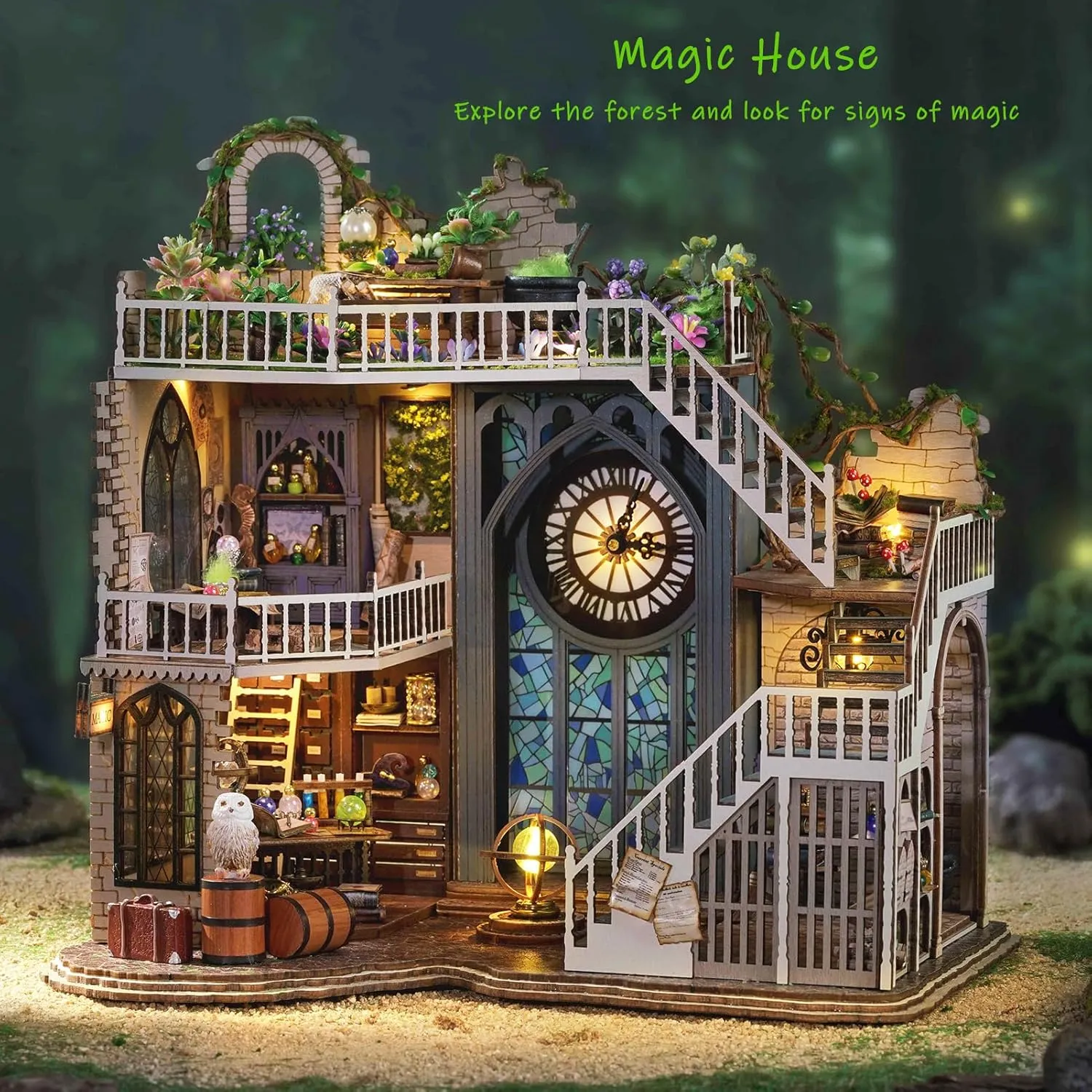 Spilay DIY Miniature Dollhouse Wooden Furniture Kit,Handmade Mini Modern Model Plus with Dust Cover,1:24 Scale Creative Doll House for Lover Friend Gift (Magic House-LV003)