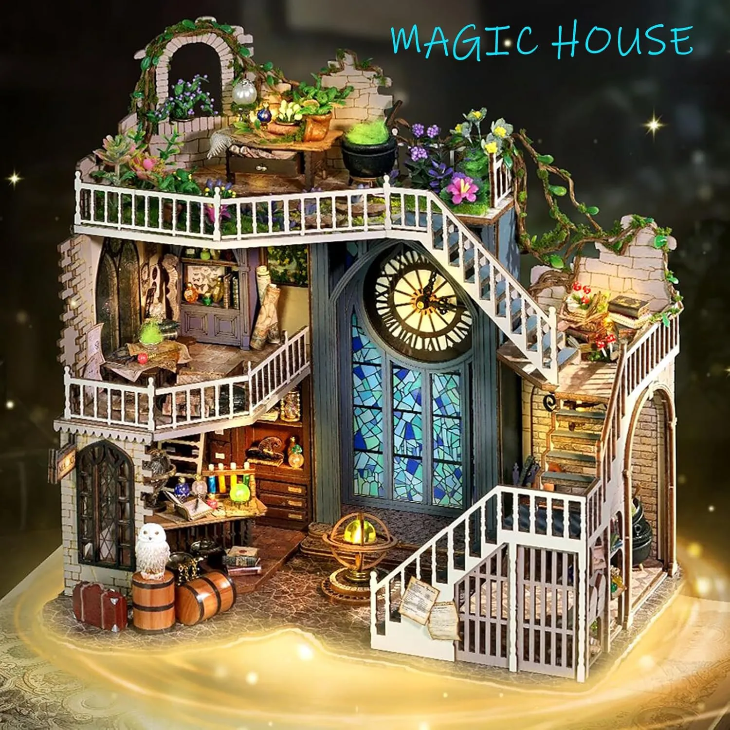 Spilay DIY Miniature Dollhouse Wooden Furniture Kit,Handmade Mini Modern Model Plus with Dust Cover,1:24 Scale Creative Doll House for Lover Friend Gift (Magic House-LV003)