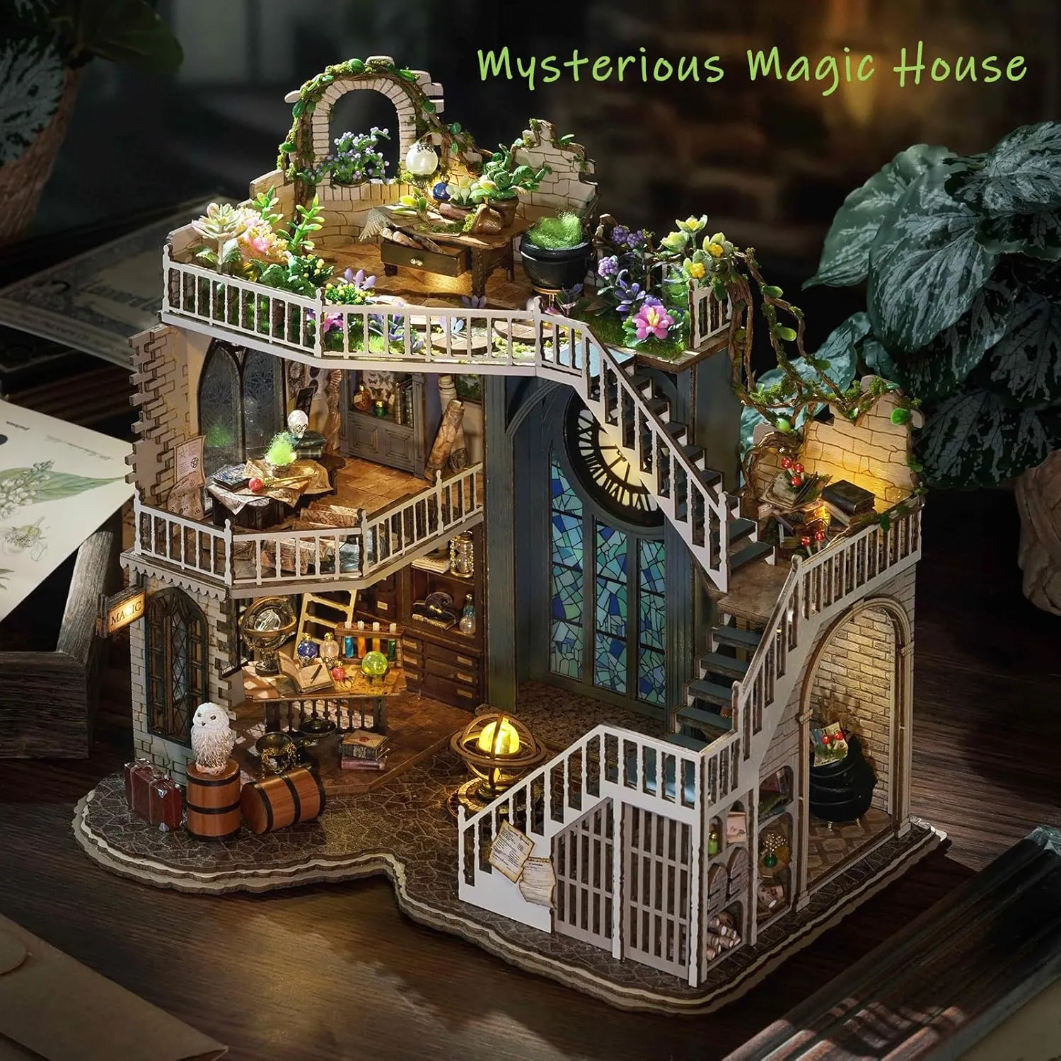 Spilay DIY Miniature Dollhouse Wooden Furniture Kit,Handmade Mini Modern Model Plus with Dust Cover,1:24 Scale Creative Doll House for Lover Friend Gift (Magic House-LV003)