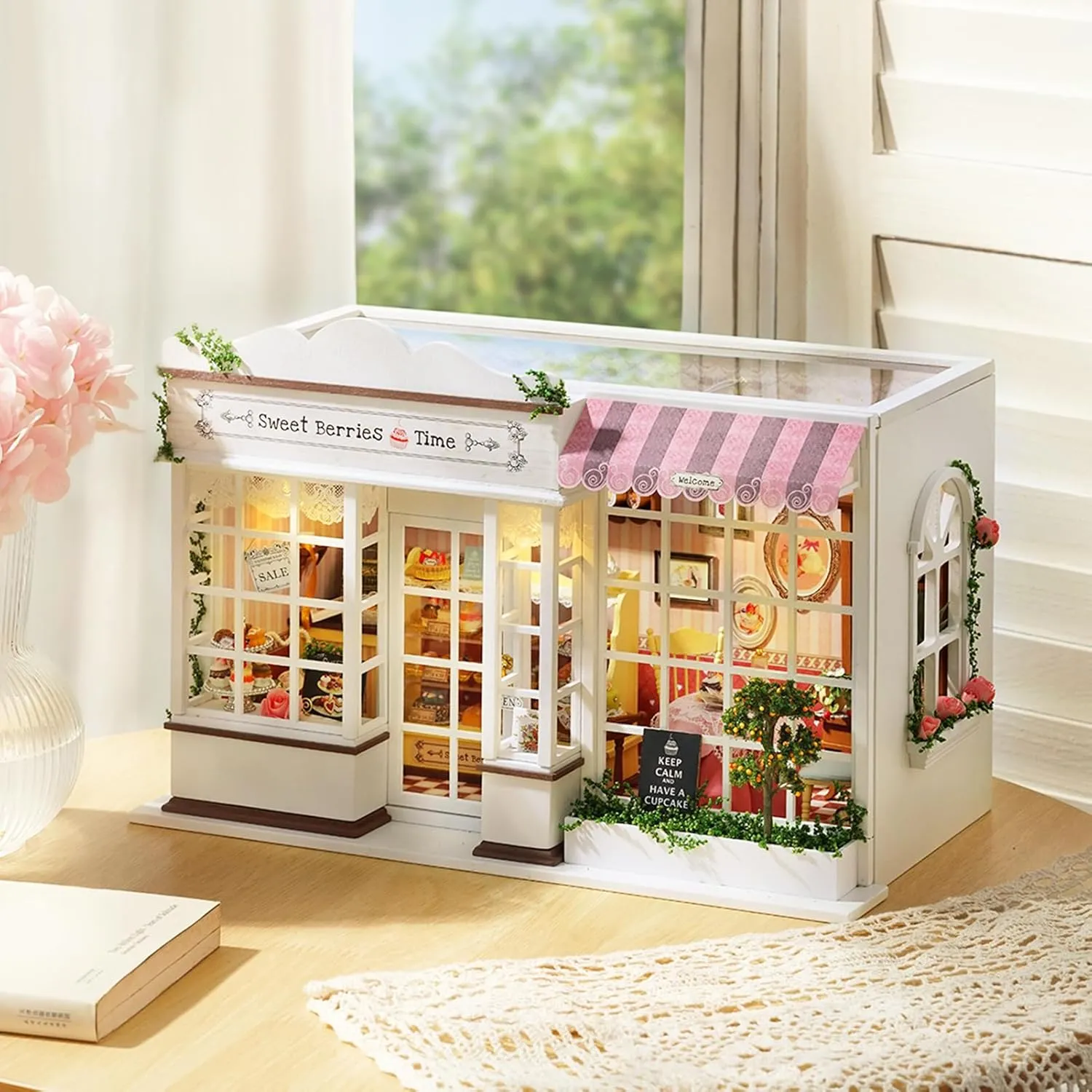 Spilay Dollhouse DIY Miniature Wooden Furniture Kit,Mini Handmade Big Castle Model,1:24 Scale Creative Doll House Toys for Adult Gift (Sweet Berry Time with Dust Cover Music Box)