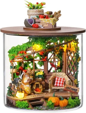 Spilay Dollhouse DIY Miniature Wooden Furniture Kit,Mini Handmade Doll House Model with Dust Cover & LED,1:24 Scale Creative Woodcrafts for Friend Lover Birthday Gift B111