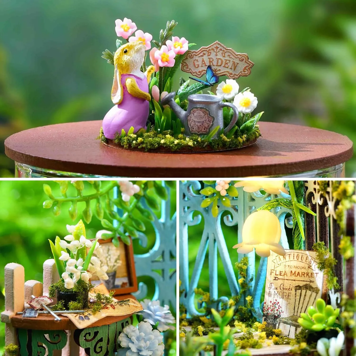 Spilay Dollhouse DIY Miniature Wooden Furniture Kit,Mini Handmade Doll House Model with Dust Cover & LED,1:24 Scale Creative Woodcrafts for Friend Lover Birthday Gift B113