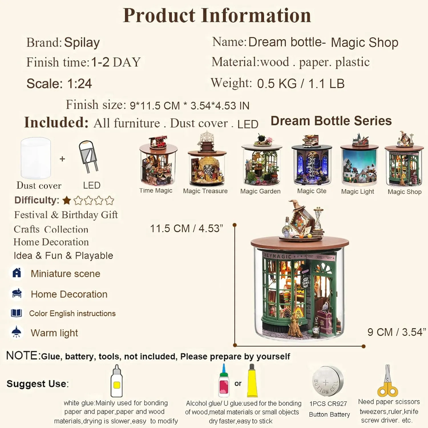 Spilay Dollhouse DIY Miniature Wooden Furniture Kit,Mini Handmade Doll House Model with Dust Cover & LED,1:24 Scale Creative Woodcrafts Toys for Adult Friend Lover Birthday Gift B48