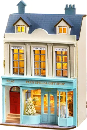Spilay Dollhouse DIY Miniature Wooden Furniture Kit,Mini Handmade Doll House with LED,1:24 Scale Creative Woodcrafts Toys for Adult Friend Lover Birthday Gift (D-065)