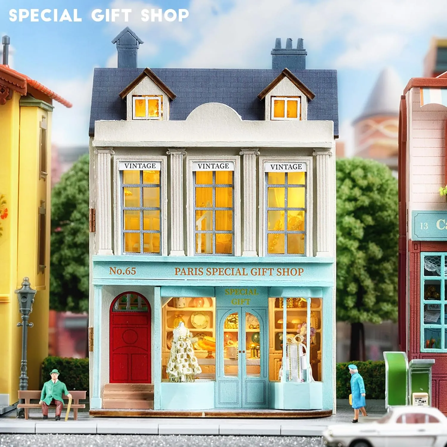 Spilay Dollhouse DIY Miniature Wooden Furniture Kit,Mini Handmade Doll House with LED,1:24 Scale Creative Woodcrafts Toys for Adult Friend Lover Birthday Gift (D-065)
