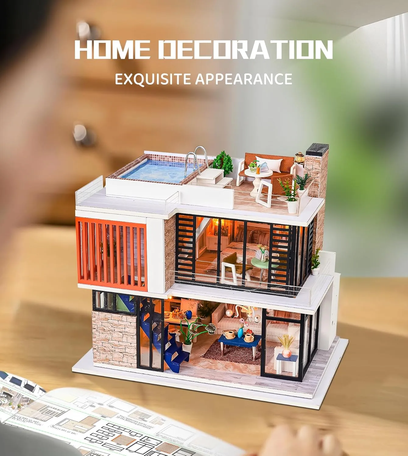 Spilay Dollhouse Miniature with Furniture,DIY Kit Mini Modern Villa Model with Music Box,1:24 Scale Creative Doll House Best Christmas Birthday Gift for Lovers Boys and Girls(Florence)