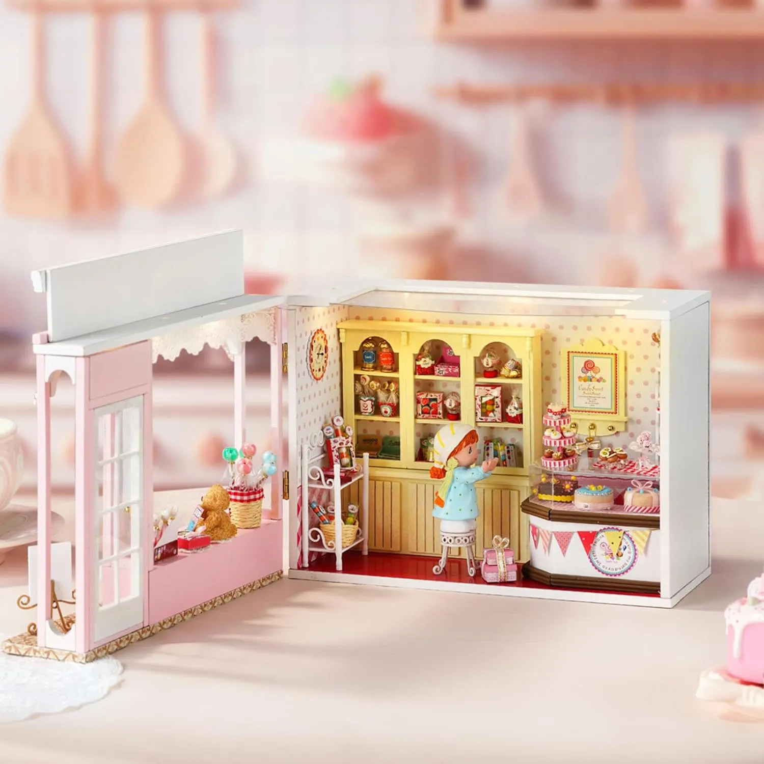 Spilay Dollhouse Miniature with Furniture,DIY Wooden Crafts Doll House Mini Handmade Kit with Dust Proof Cover and Music Movement,1:24 Scale Creative Room Idea Gift for Adult Friend Lover