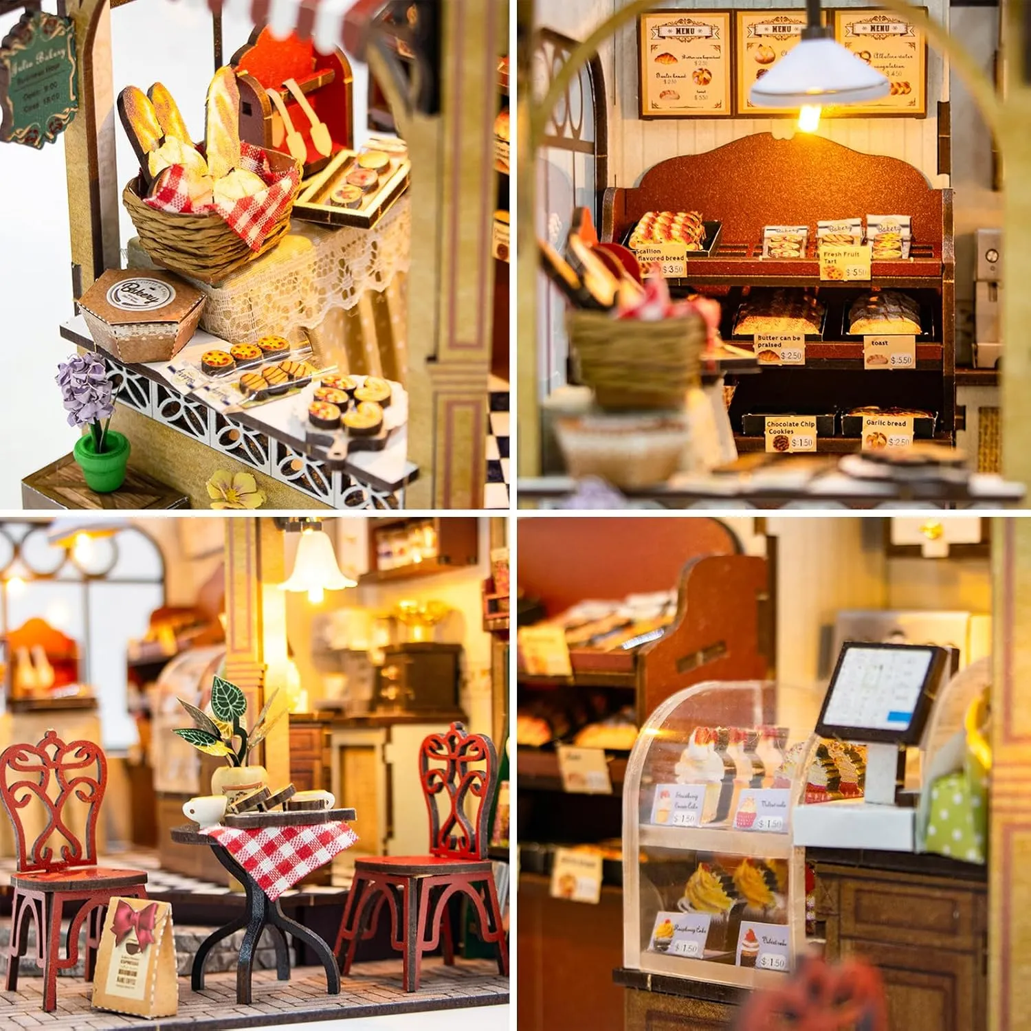 Spilay Dollhouse Miniature with Furniture,DIY Wooden Crafts Magic Doll House Mini Handmade Kit,1:24 Scale Creative Room Idea Gift (Julia Bakery Dust Cover Music Box)