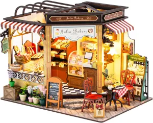 Spilay Dollhouse Miniature with Furniture,DIY Wooden Crafts Magic Doll House Mini Handmade Kit,1:24 Scale Creative Room Idea Gift (Julia Bakery Dust Cover Music Box)