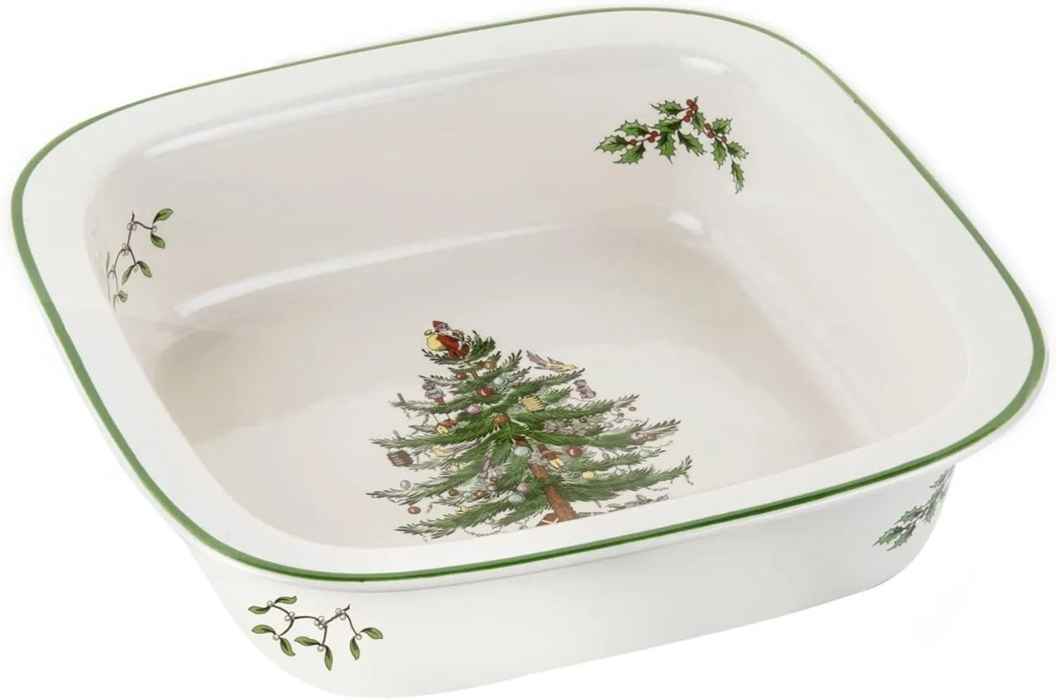 Spode Christmas Tree 10" Square Baker - Porcelain Baking Dish for Lasagna, Casserole, Holiday Desserts - Oven to Table Bakeware & Dishwasher Safe - Festive Holiday Serveware for Christmas Table