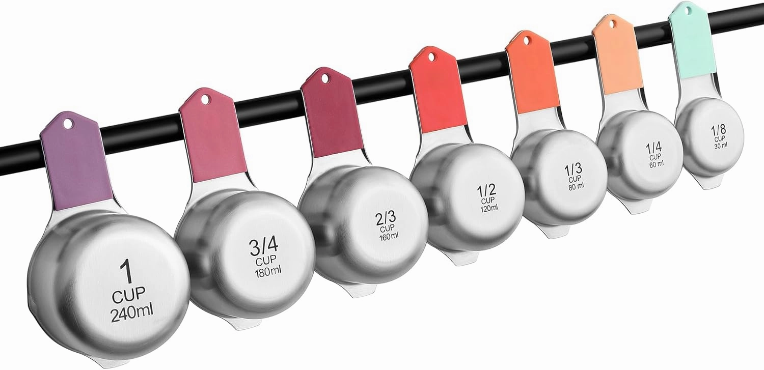 Spring Chef Magnetic Stainless Steel Measuring Cups (Patent Pending), Kitchen Tools with Easy to Read Markings for Measuring Dry or Liquid Ingredients, Set of 7, Desert Sunset