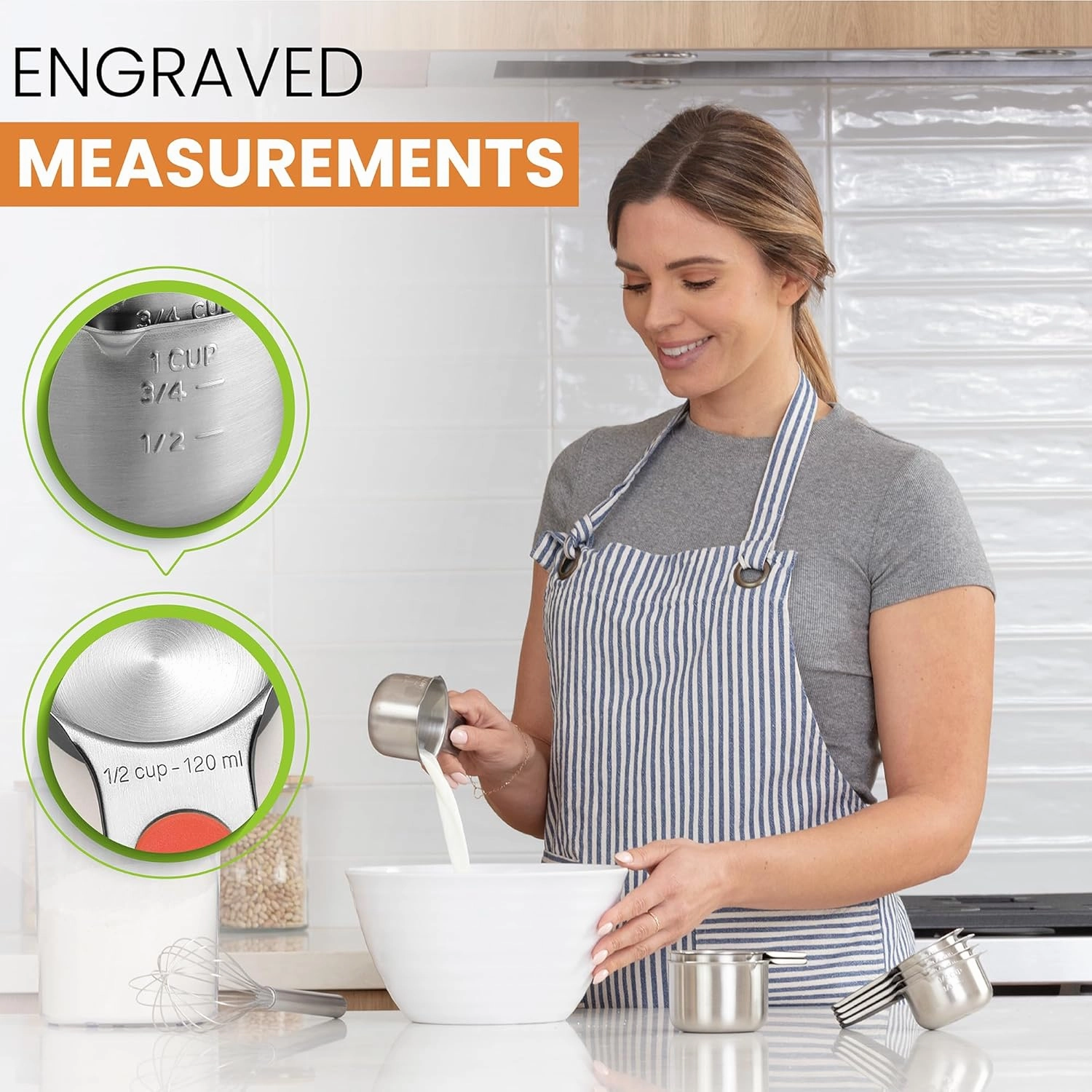 Spring Chef Magnetic Stainless Steel Measuring Cups (Patent Pending), Kitchen Tools with Easy to Read Markings for Measuring Dry or Liquid Ingredients, Set of 7, Desert Sunset